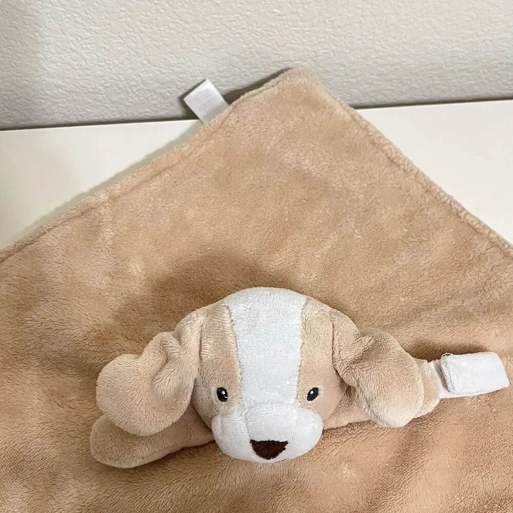 Carter's Tan Puppy Dog Security Blanket Lovey with Pacifier Holder Loop Lovie